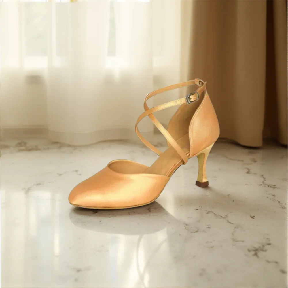 Evkoodance personalizza scarpe da ballo moderne da donna 7cm altezza tacco materiale satinato da sala quattro colori comode scarpe Evkoo-032