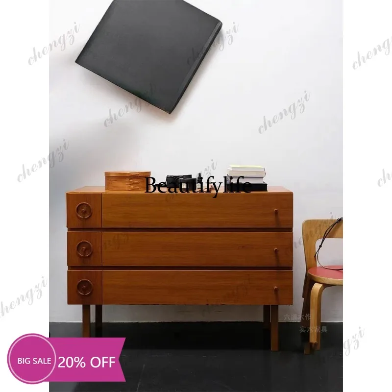 02A Modern retro solid wood flap door storage shoe cabinet simple locker three-layer entrance cabinet