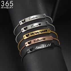 Personalized Stainless Steel Engrave Name Hollow Heart Bracelet Custom Nameplate Date Bracelets For Women Girl Jewelry Gift