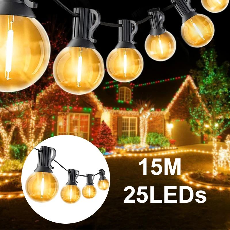 50FT 25 LED Ball String Lights Waterproof Outdoor Garden String Ball String Lights Terrace Garden Pub Christmas Party Decoration