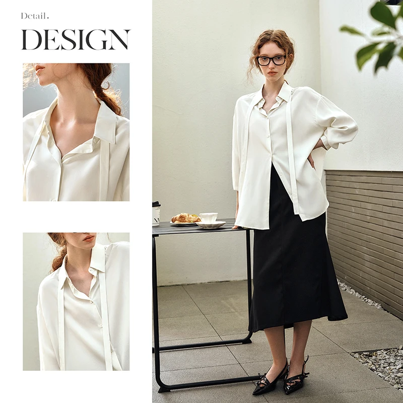 OLrain Women's Basics Shirts Autumn 2025 French Solid Color Tops Long Sleeve Lapel Collar Loose Casual Blouses N57CC96221