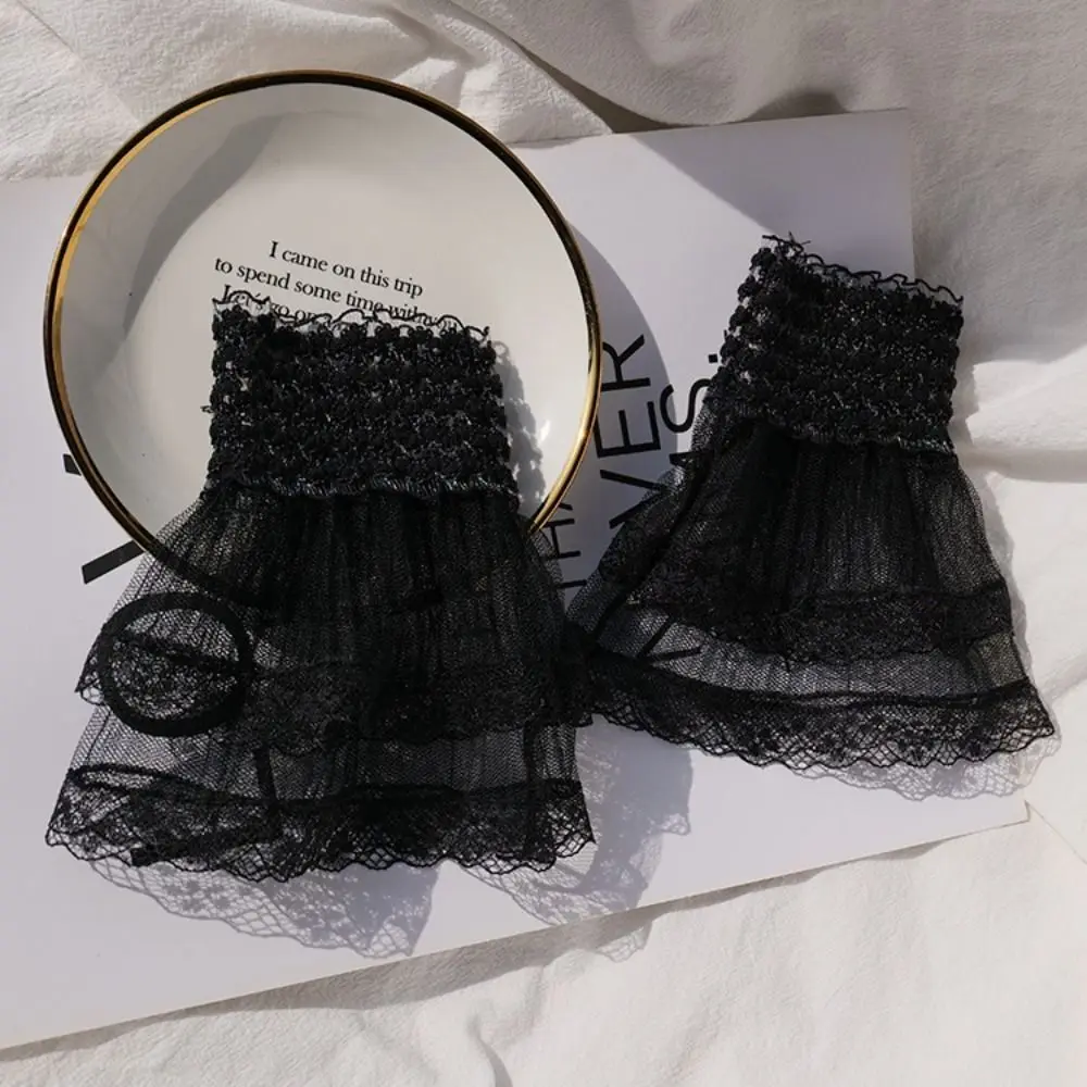 

1Pair Spring Autumn Gloves Scar Cover Sweater Decorative Fake Sleeve Detachable Sleeve Cuffs Ruffles Elbow Sleeve Lace Cuffs