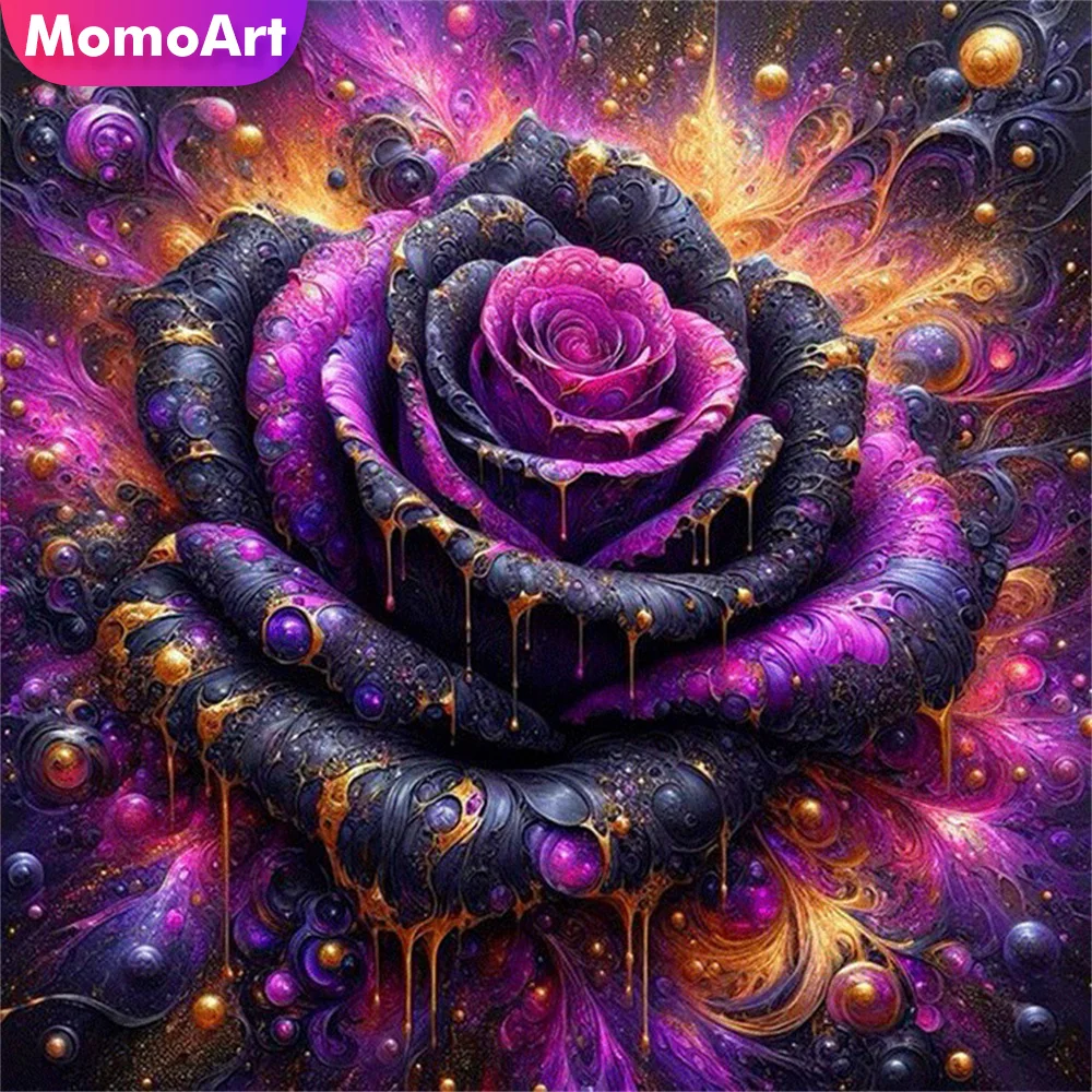 Momoart Blumen-Diamant-Mosaik, Rose, komplett, quadratisch, rund, Stickerei, Strass-Gemälde, geeignet für Anfänger, DIY-Wanddekoration