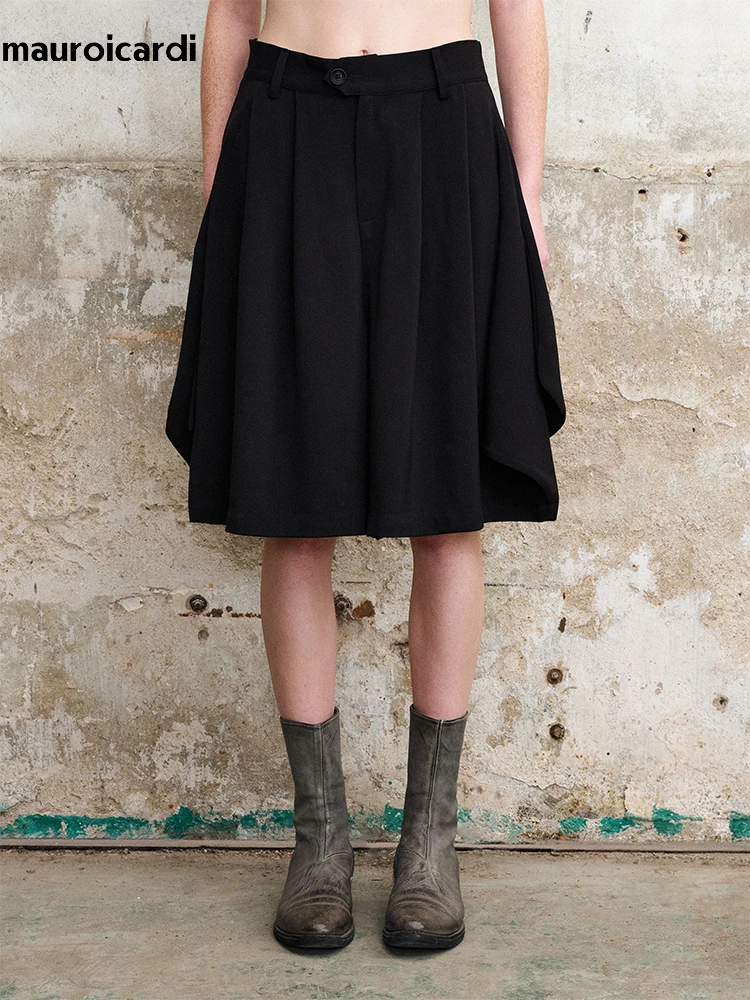 

Mauroicardi Spring Summer Loose Casual Soft Flowy Shorts for Men Elastic Waist Knee Length Wide Leg Pants Korean Clothes 2024