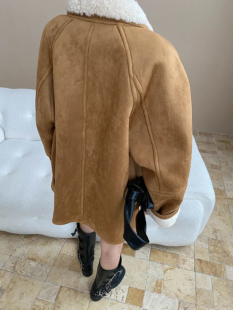 FANAN Elegante namaakbont warme jassen voor vrouwen revers enkele rij knopen kantoor dame dikke uitloper buiten cloehes 2025, winter nieuw