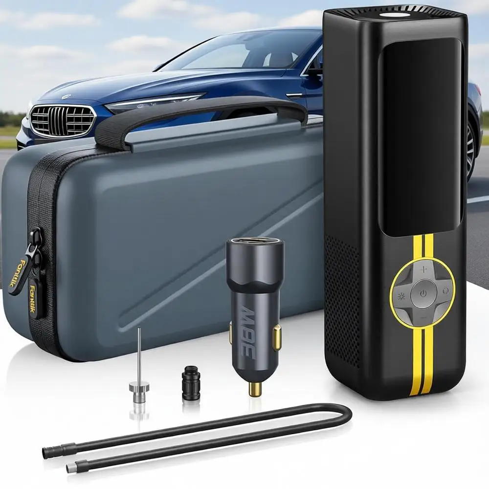 

Portable Air Compressor, 1 Min Fast Inflation, 150PSI, LED Dual Nozzle, Suitable for MPV, Car, Motorcycle, Up to 26.3 Tires, Del