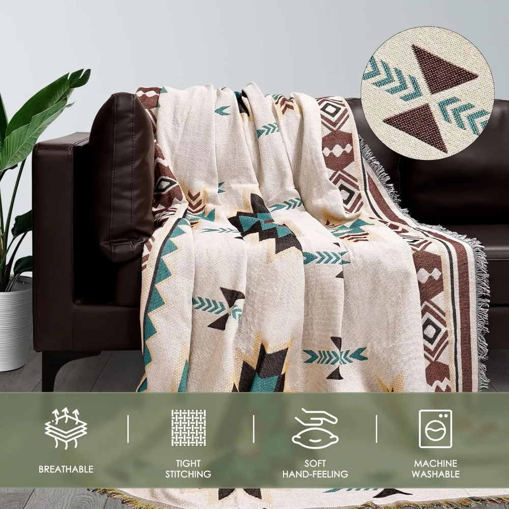 غطاء رمي أريكة بوهيمي قابل للعكس - بطانية أريكة ناعمة كبيرة الحجم للحيوانات الأليفة والأطفال، منشفة مزخرفة #2