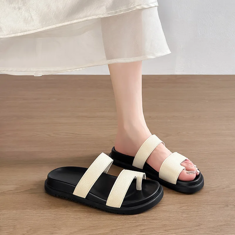 Summer new set of toe slippers women's summer wear versatile simple double word with thick bottom casual beach cool slippers