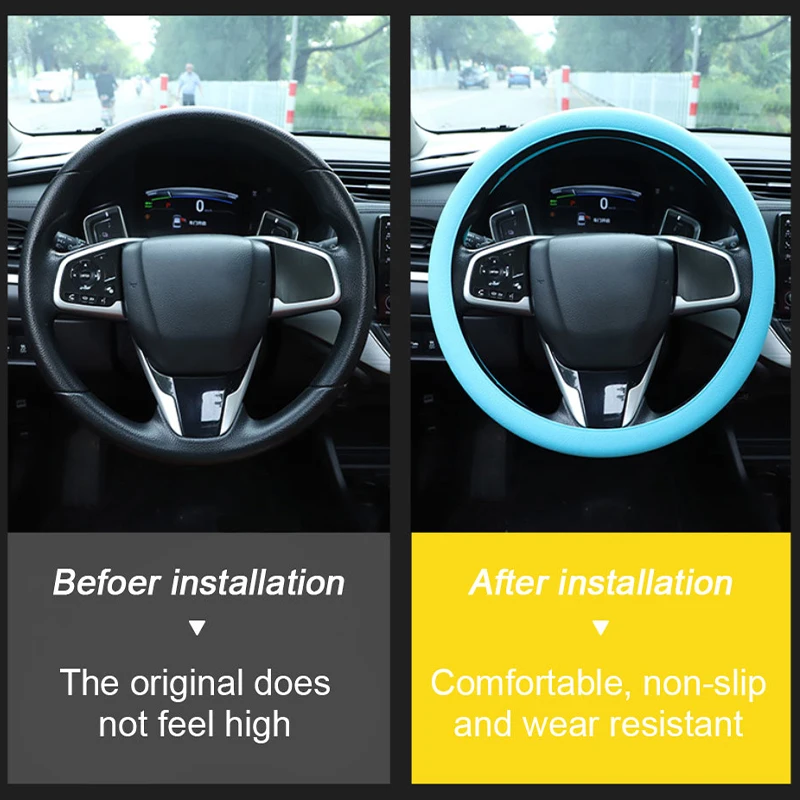 SEAMETAL Silica Gel Steering Wheel Cover Full Surrounded Elastic Car Steer Wheel Protector Anti Slip Universal for 33cm-40cm