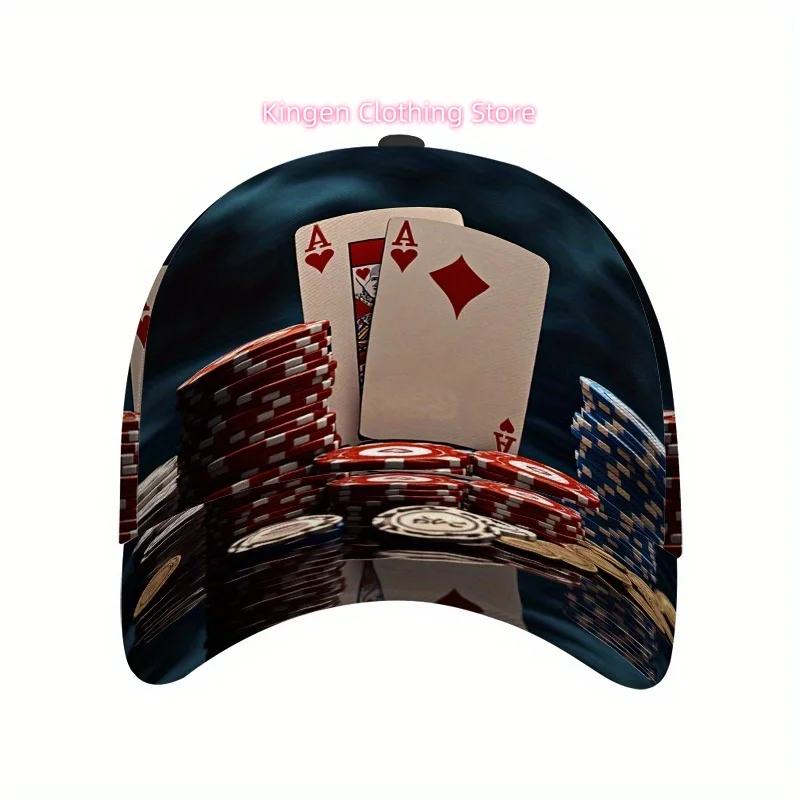 1pc Poker Victory Chips & Ace of Spades Print Adjustable Baseball Cap - Poker-Themed Duckbill Hat with Multi-Color Chips Design,