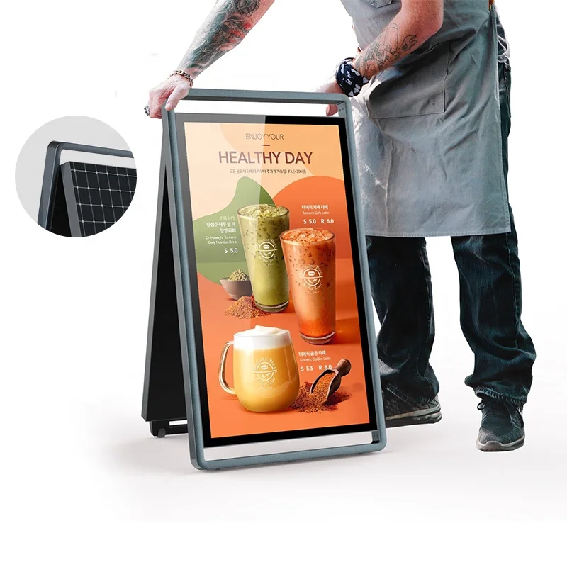 Solar Powered IP65 Waterproof Foldable Portable LCD Digital Poster Advertising Screen Solar Battery For Outdoor Shopping Mall