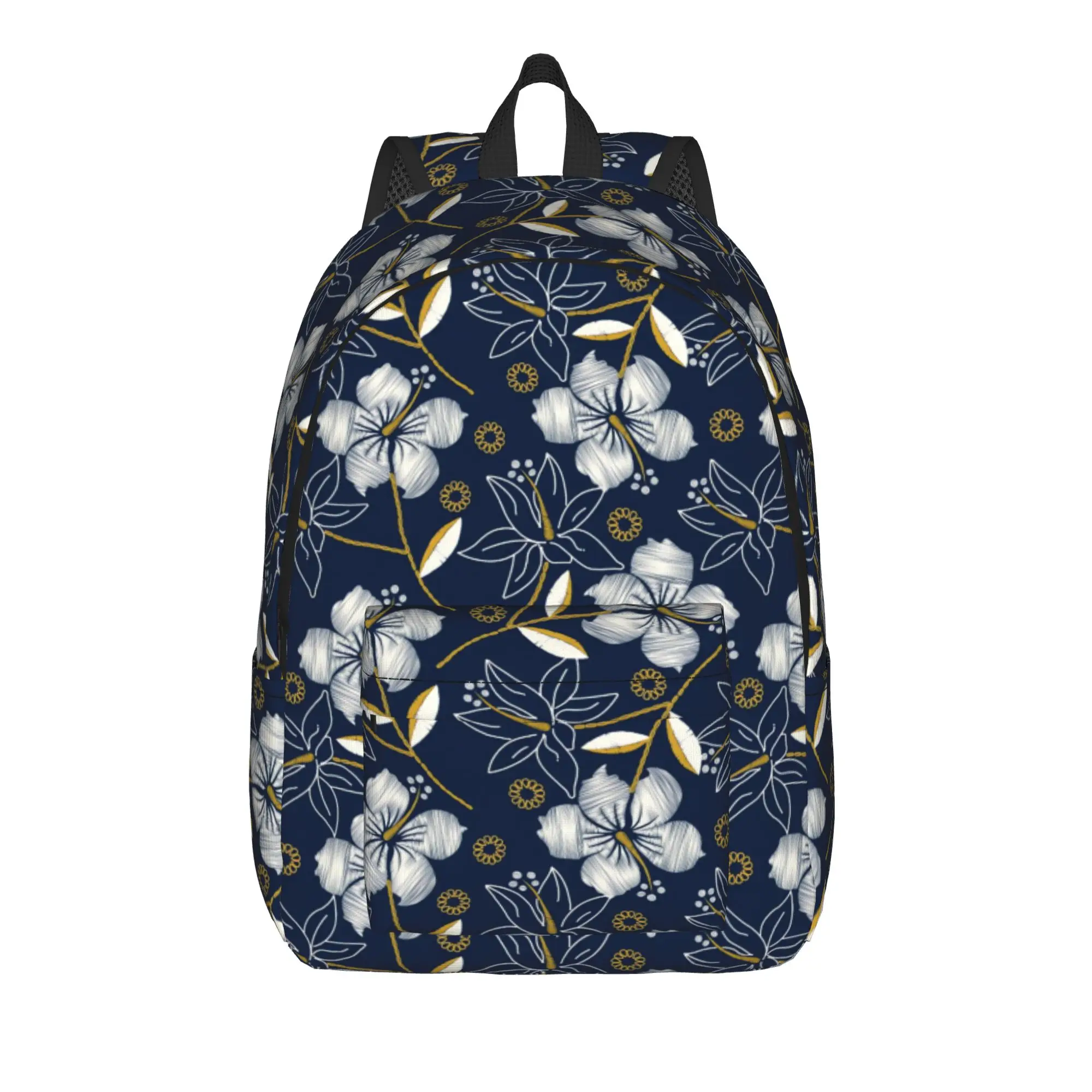 Tropical Hibiscus Embroidery Backpack Women  Pattern Backpacks Polyester Elegant School Bags University High Quality Rucksack