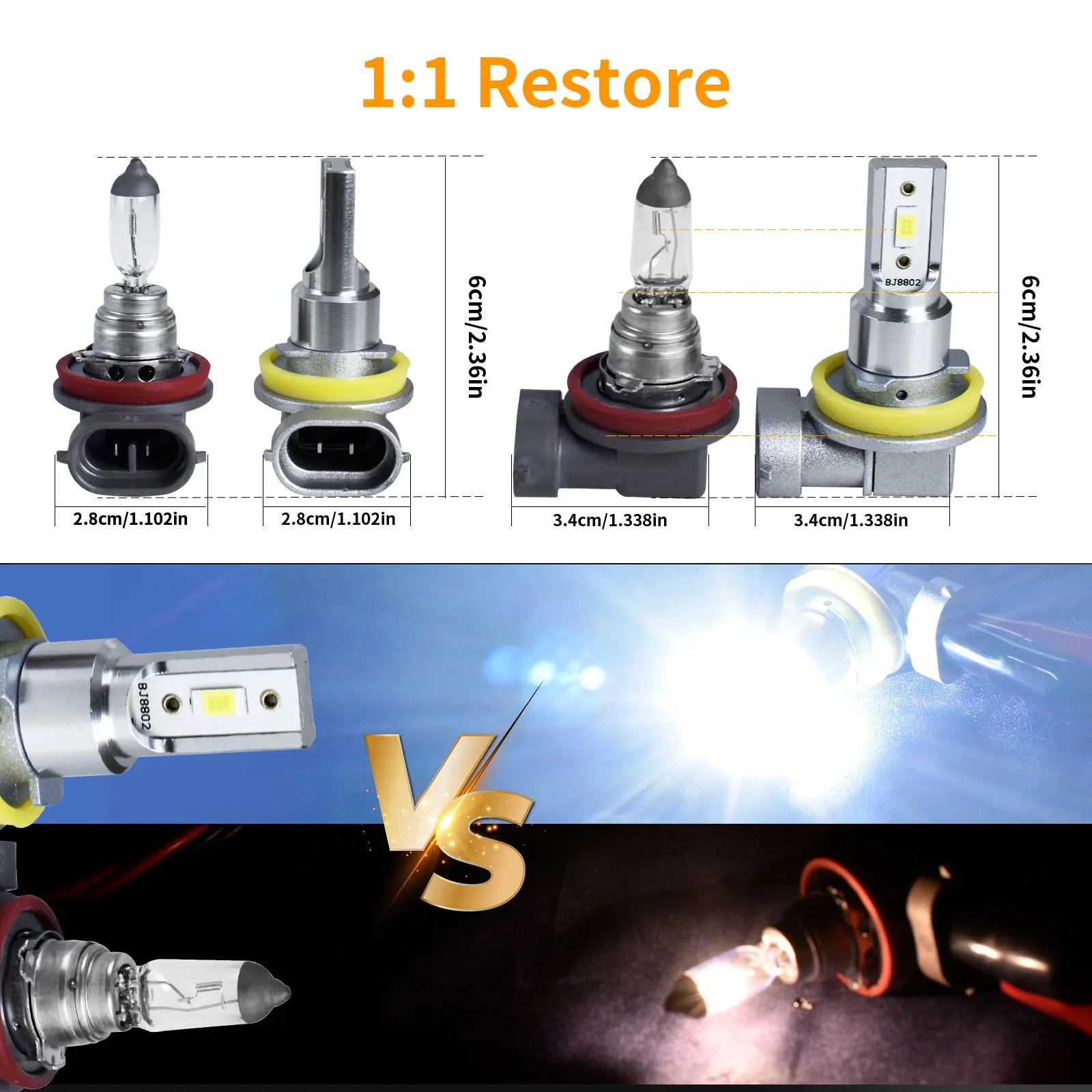 Powerful Bright 1:1 Halogen Size to LED Headlight Fog Lights Bulbs Car 3570 LEDs H11 H8 H16jp 9005 HB3 H10 9006 Plug Play 12V