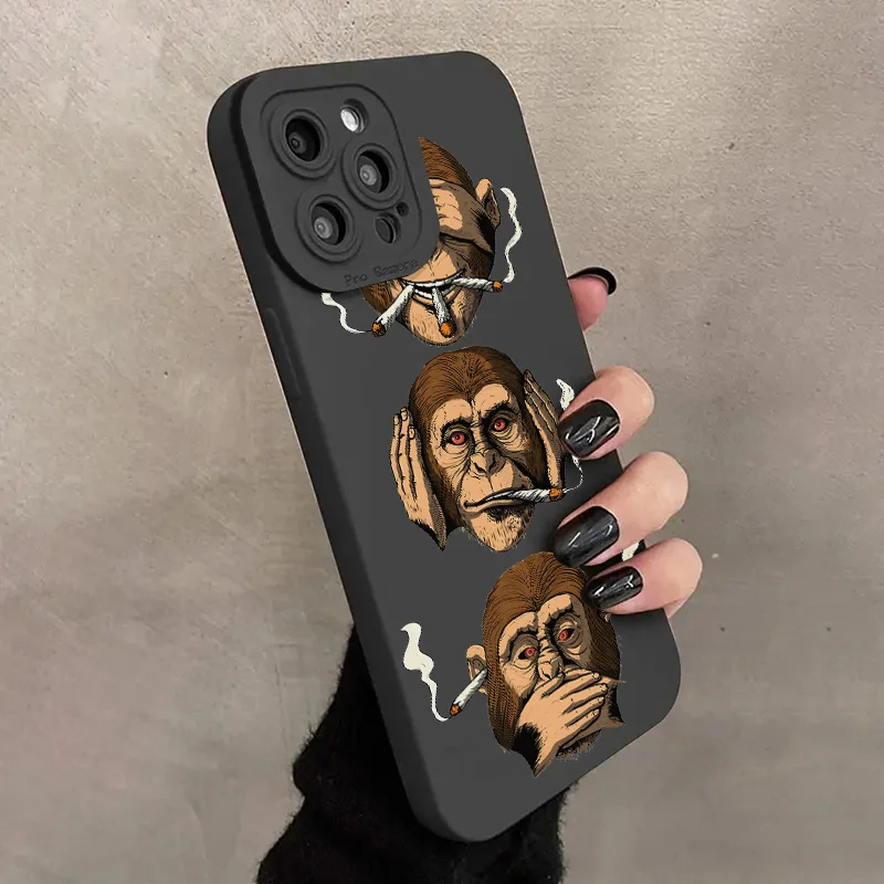 ثلاثة قرود تصميم جرافيك جراب هاتف آيفون 15 14 13 12 11 XR X XS Pro Max 7 8 Plus SE غطاء خلفي صغير من السيليكون الناعم