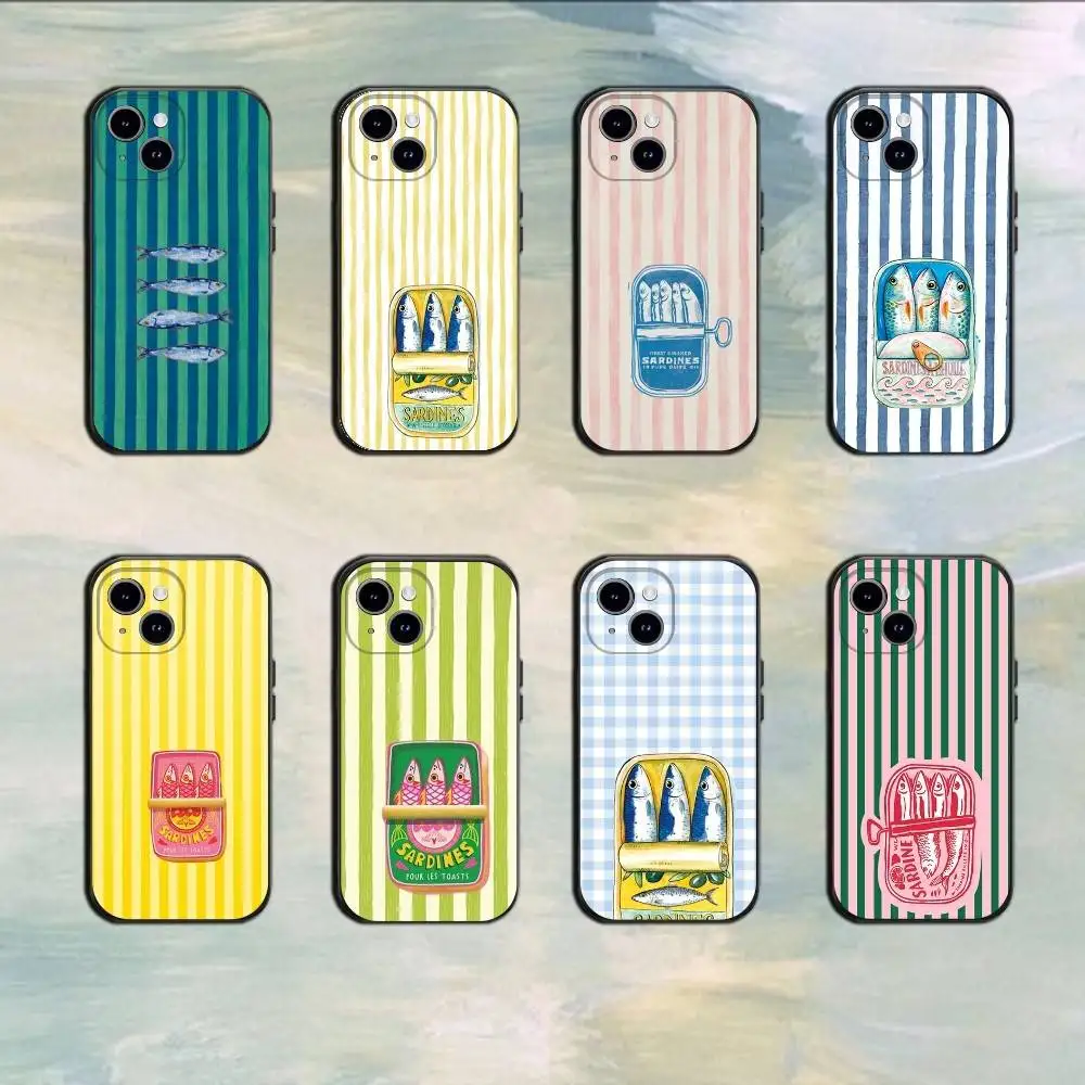 

Sardines Fish Art iPhone Case For 17 16 15 14 13 12 11 Mini XS XR X 6S 6 Pro Max Plus Black Soft Cover