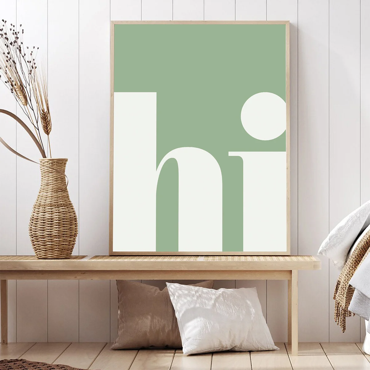 Sage Green 'Hi' Welcome Wall Art - No Framed Typography Poster for Entryway, Living Room & Office Decor, Perfect for Room Decor