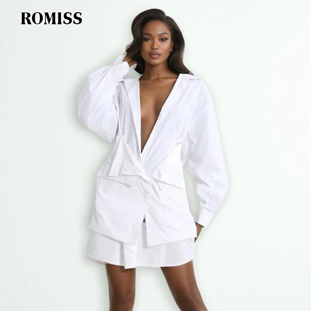 ROMISS Minimalist Dresses For Women Lapel Long Sleeve Single Breasted Asymmetrical Streeterar A Line Dress Female New Style