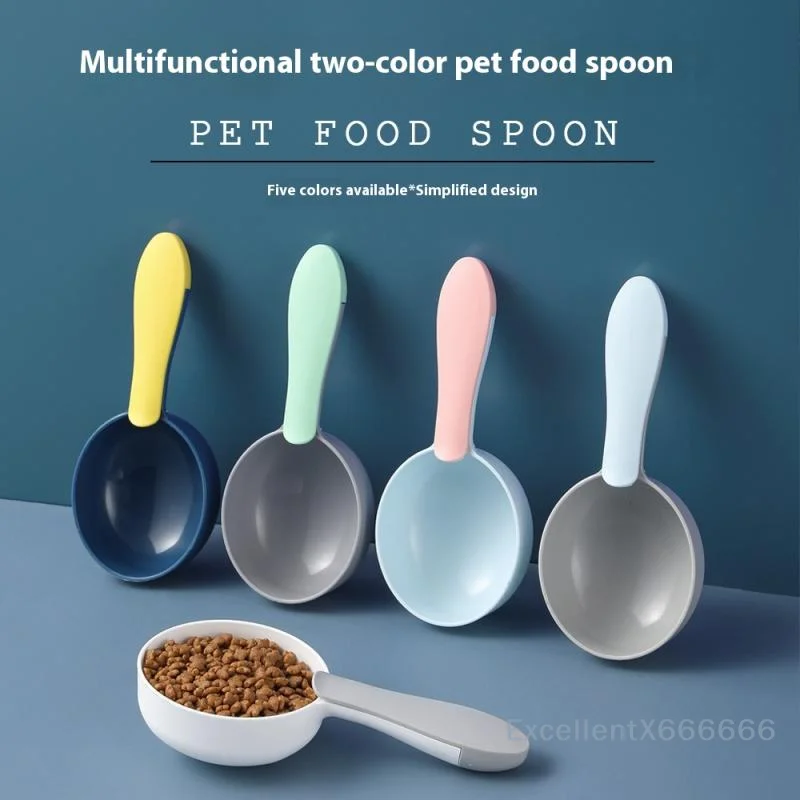 

Pet Feeding Shovel Cat Food Scoop With Sealing Clip Multifunctional Plastic Pet Food Dedicated Measuring Pet Feeding Spoon