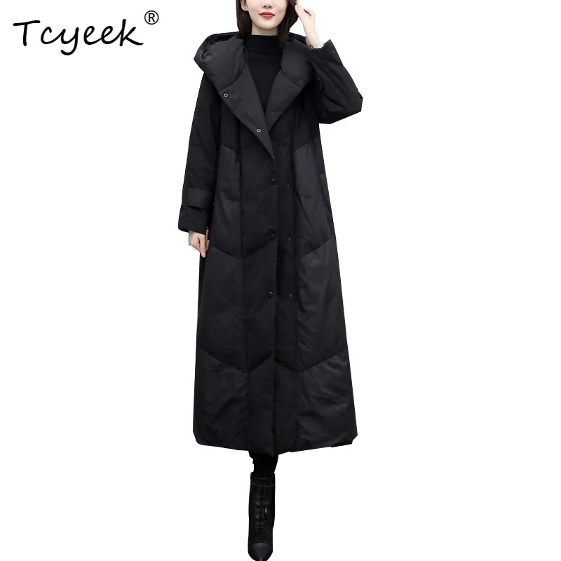 Tcyeek 100% Sheepskin Jackets for Women Korean Style Long Puffer Jacket Women Hooded Winter Coat Woman Clothing 2026 Chaquetas