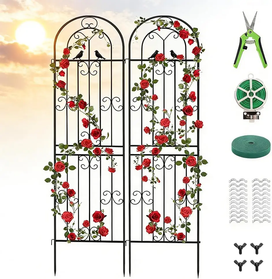 

2 Pack Metal Garden Trellis, Wire Lattice Panel, Sturdy Plant Support for Climbing Roses Vines Vegetables Outdoor Patio Yard