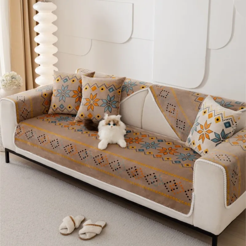 쇼파커버 Nordic Flannel Sofa Covers for Living Room Anti-Slip Dustproof Sofa Covers Universal Bohemian  Sofas Funda Sofa Cushion