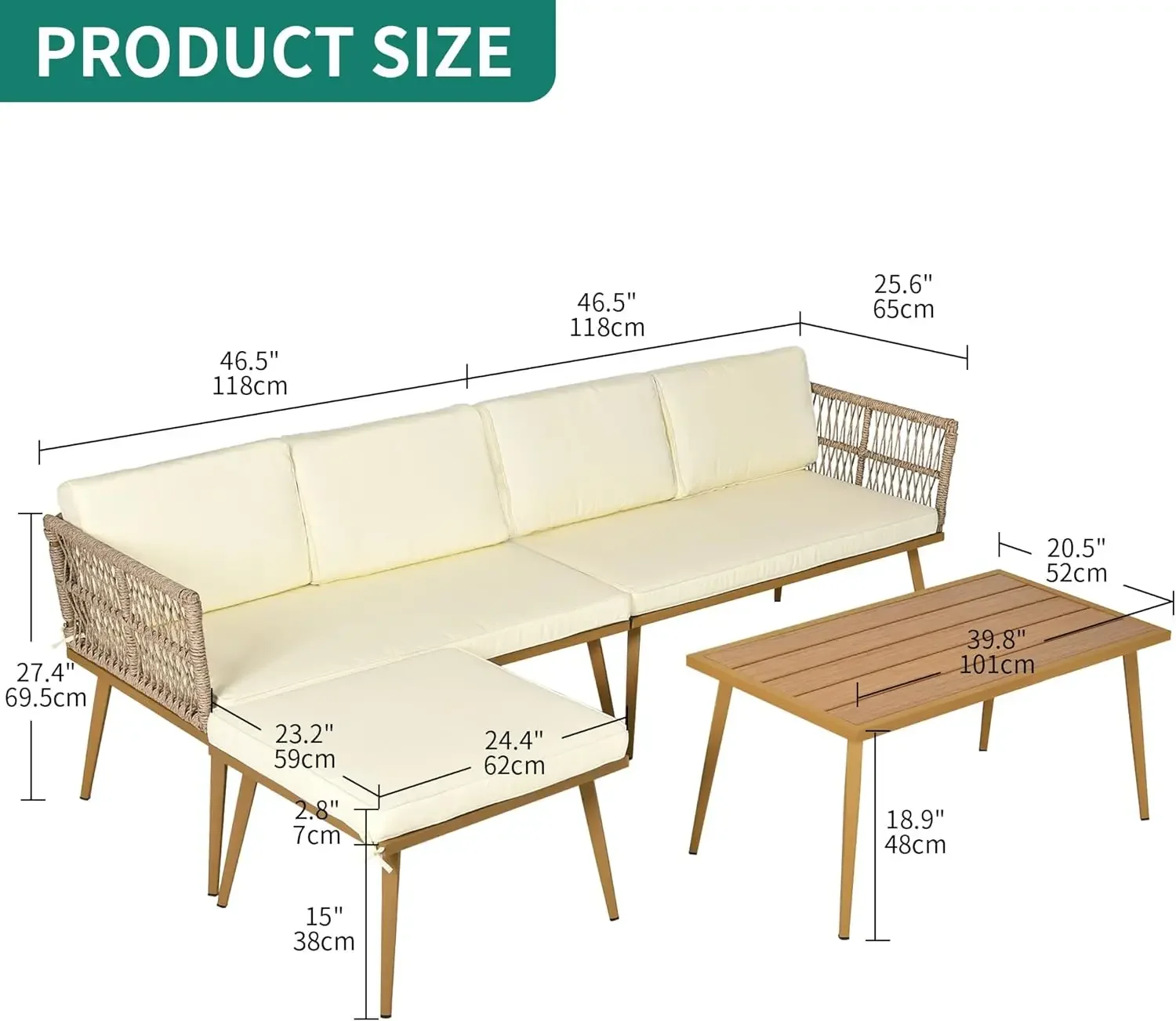 Terrasmeubilair Set, Outdoor Rieten Rotan Geweven Conversatie Sectionele Sofa Set Voor Patio, Balkon, Terras, Zwembad