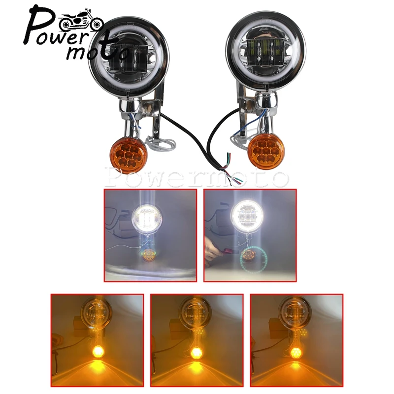 For Harley Electra Glide Road King FLHX FLHXXX Motorcycle E-Mark LED Auxiliary Spotlight Passing Light W/Housing Bucket Bracket