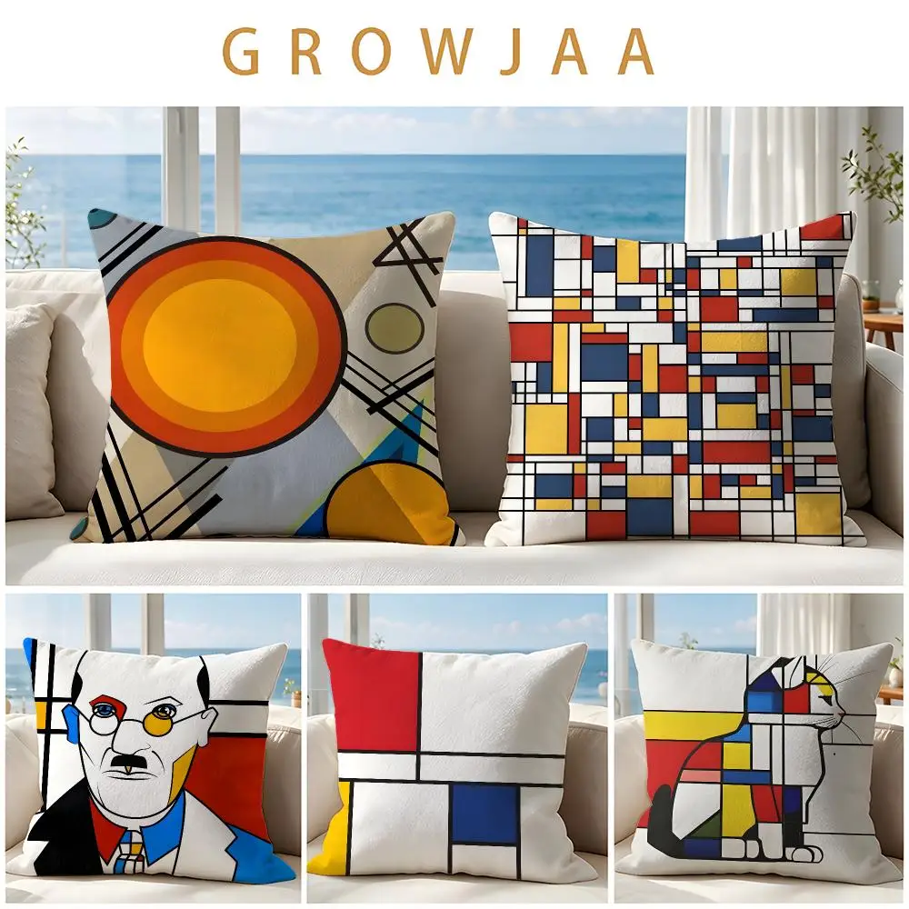 Artist Mondrian Cushion Cover Throw Pillow Short Plush Fresh Natural Cushion for Living Room Sofa Ornament Present Gift
