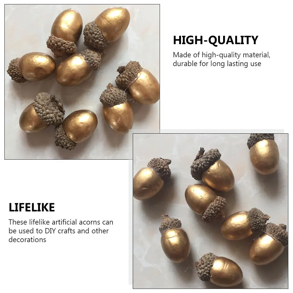 

50 Pcs Photography Props Christmas Simulated Small Acorns Gold Ornament Natural Decorations Party Vintage