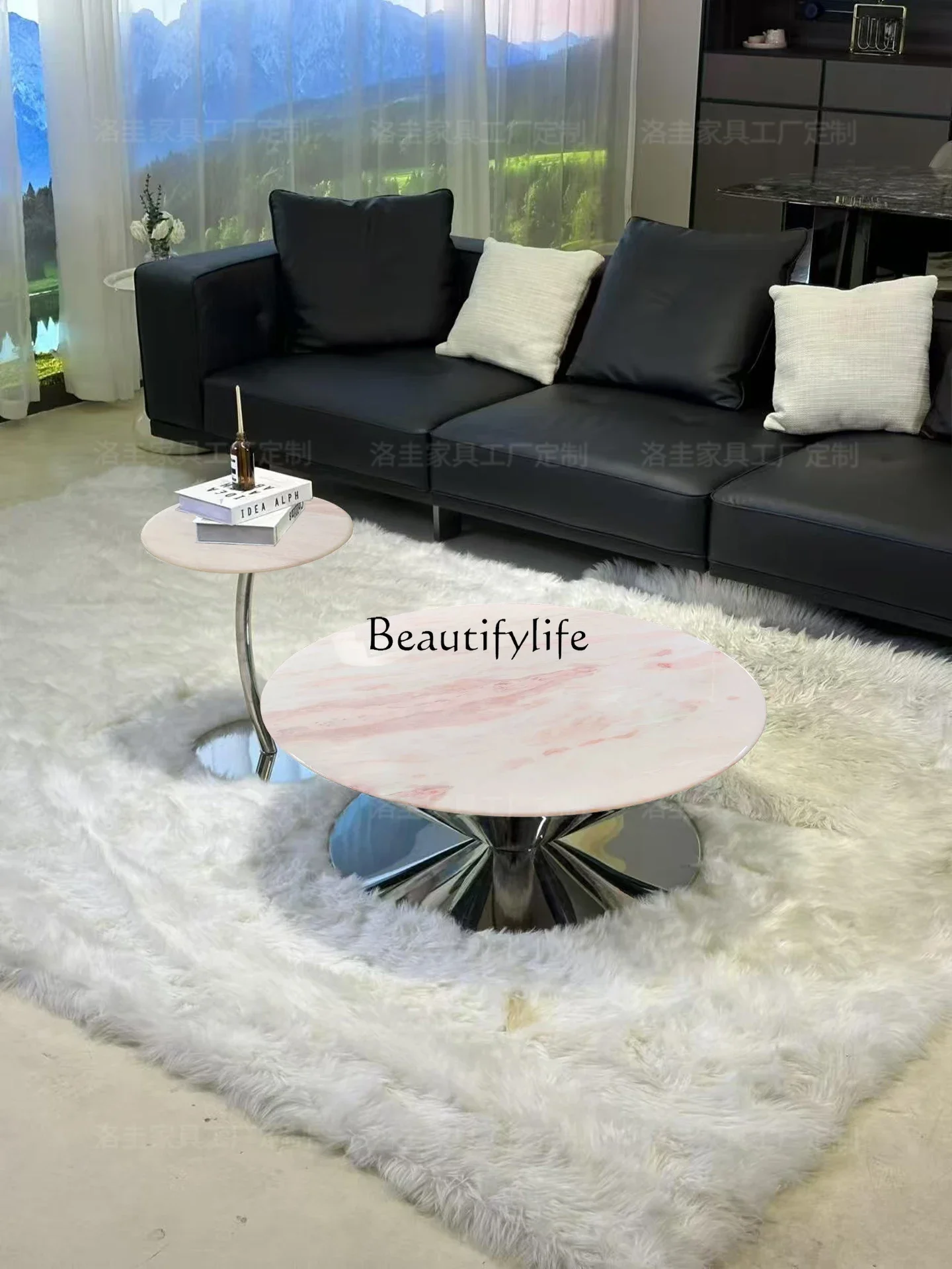 

yj15 Rose Rainbow Natural Luxury Stone Coffee Table Italian Light Luxury High-end Marble Set