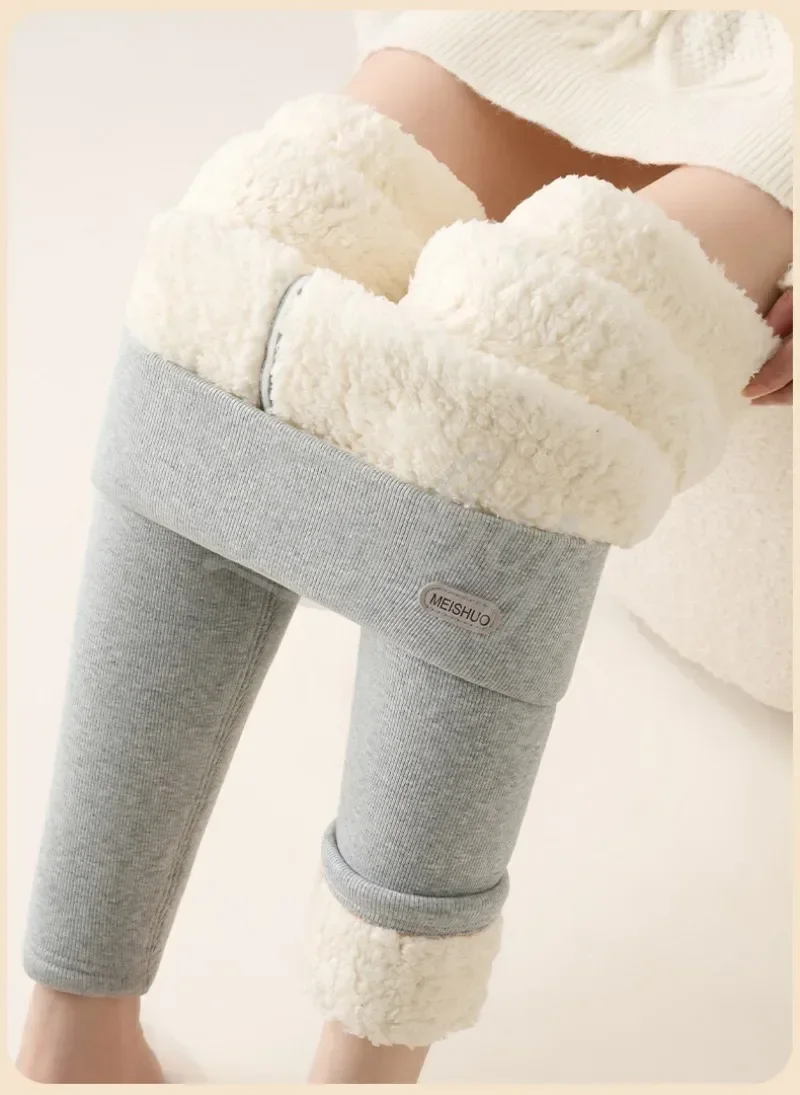 Women's Extra Thick Warm Fleece Lined Winter Leggings Elastic High Waist Thermal Pants Woman Slim Fit Solid Knit Long Trousers