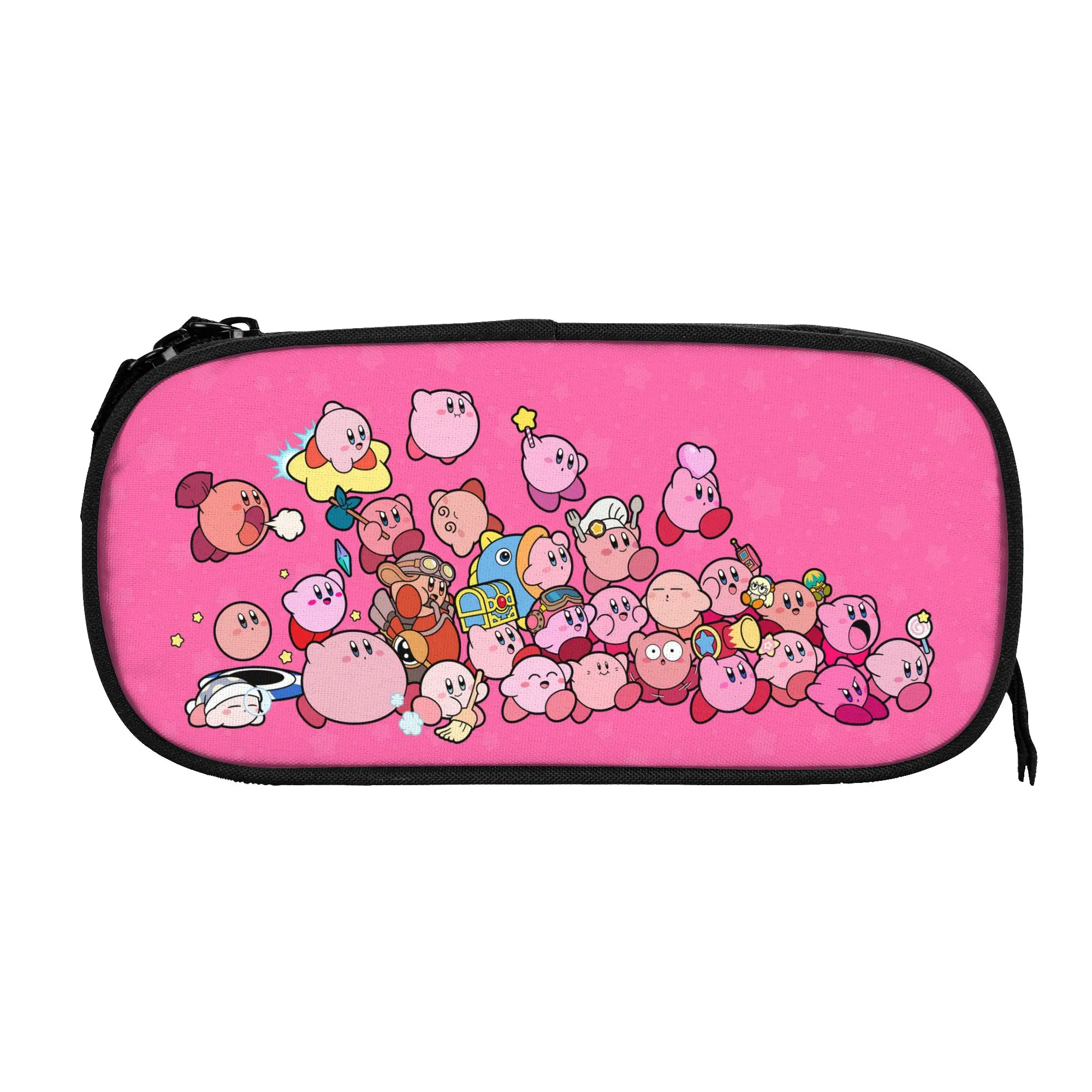 pink kirbys funny game Pencil Cases Creative Pen Holder Pencil Bags Kids Large Storage School Supplies Zipper Pencilcases
