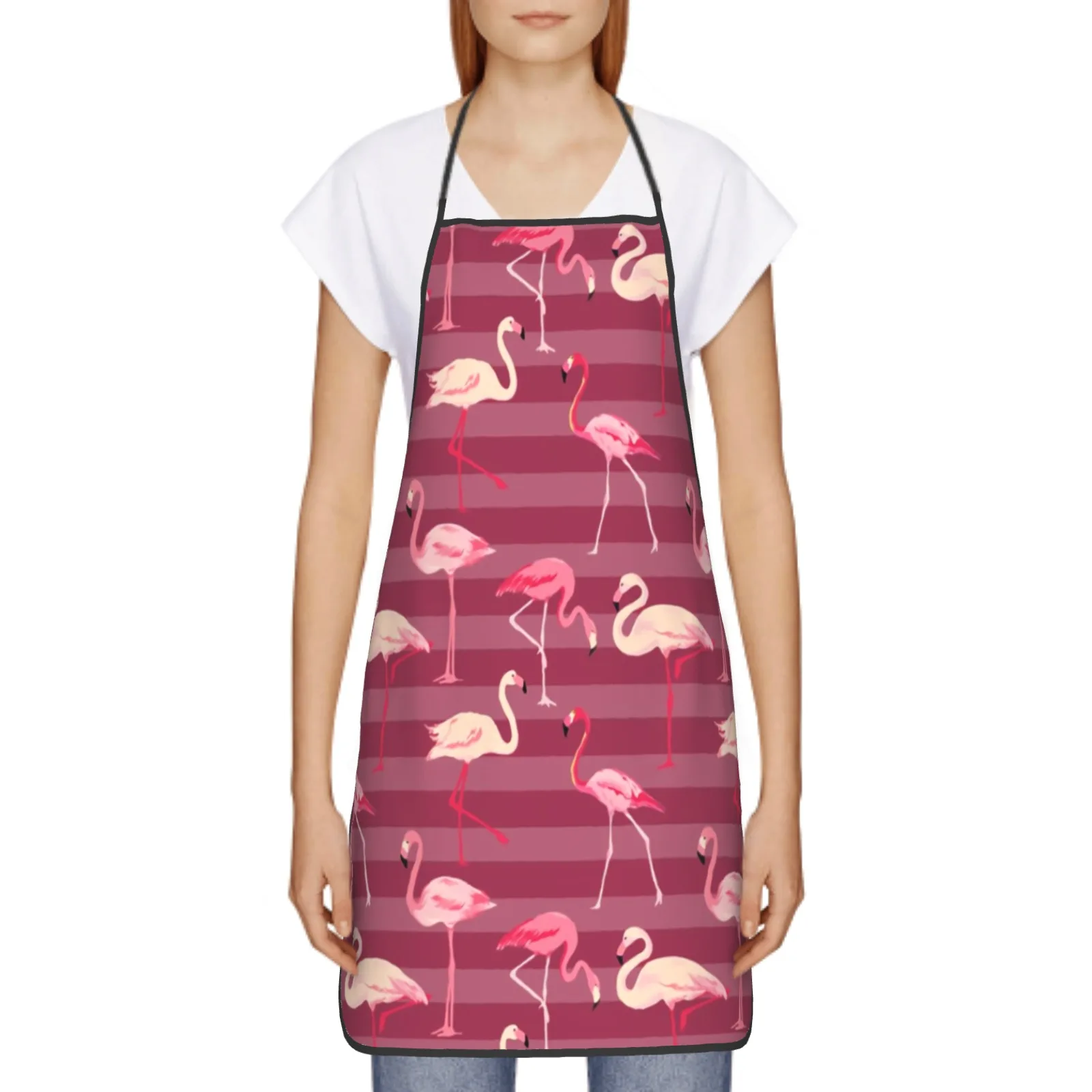 Watercolor Polyester locking hem Apron Home Cooking Baking Kitchen Pink Apron Colorful Flamingo Cartoon Flamingo