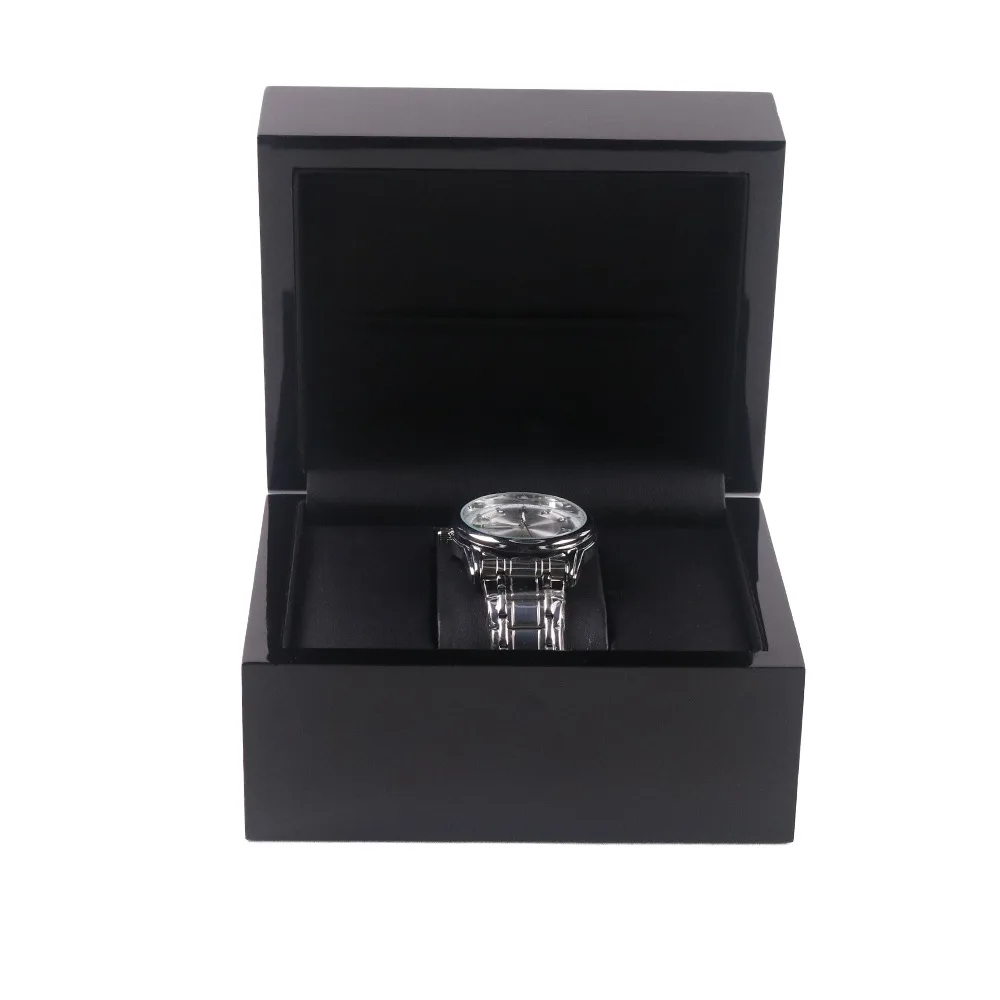 Black High-Gloss Lacquer Single Watch Box Wooden Watch Packaging Case Unit Watch Box for Watch Storage Black and Red