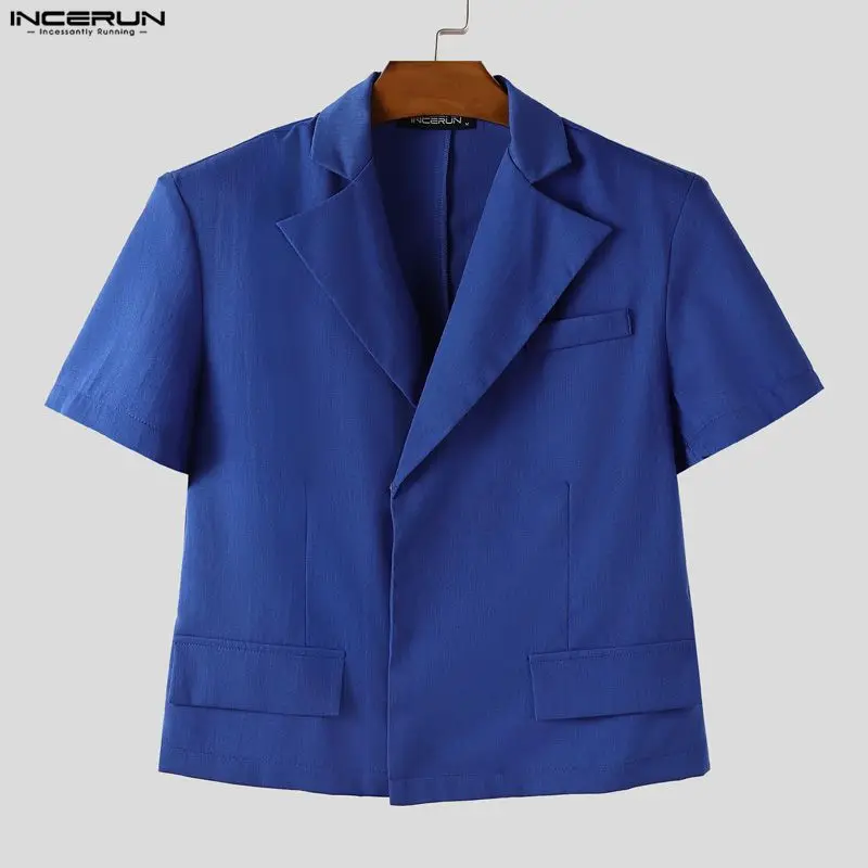 

INCERUN Men Blazer Solid Color Lapel Short Sleeve Casual Crop Blazer Men Streetwear Fashion Elegant Leisure Male Suit S-5XL 2026