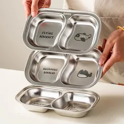 304 Stainless Steel Serving Plates, Food Portion Plates with Compartments, Dining Tray for Kids Adults