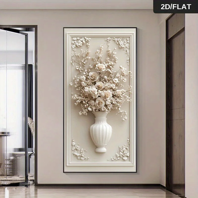 1pc frameless Canvas Painting 2D Flat 1pc Extra Large Modern Floral Canvas Painting  Elegant White Flower Wall Art, Frameless Mi