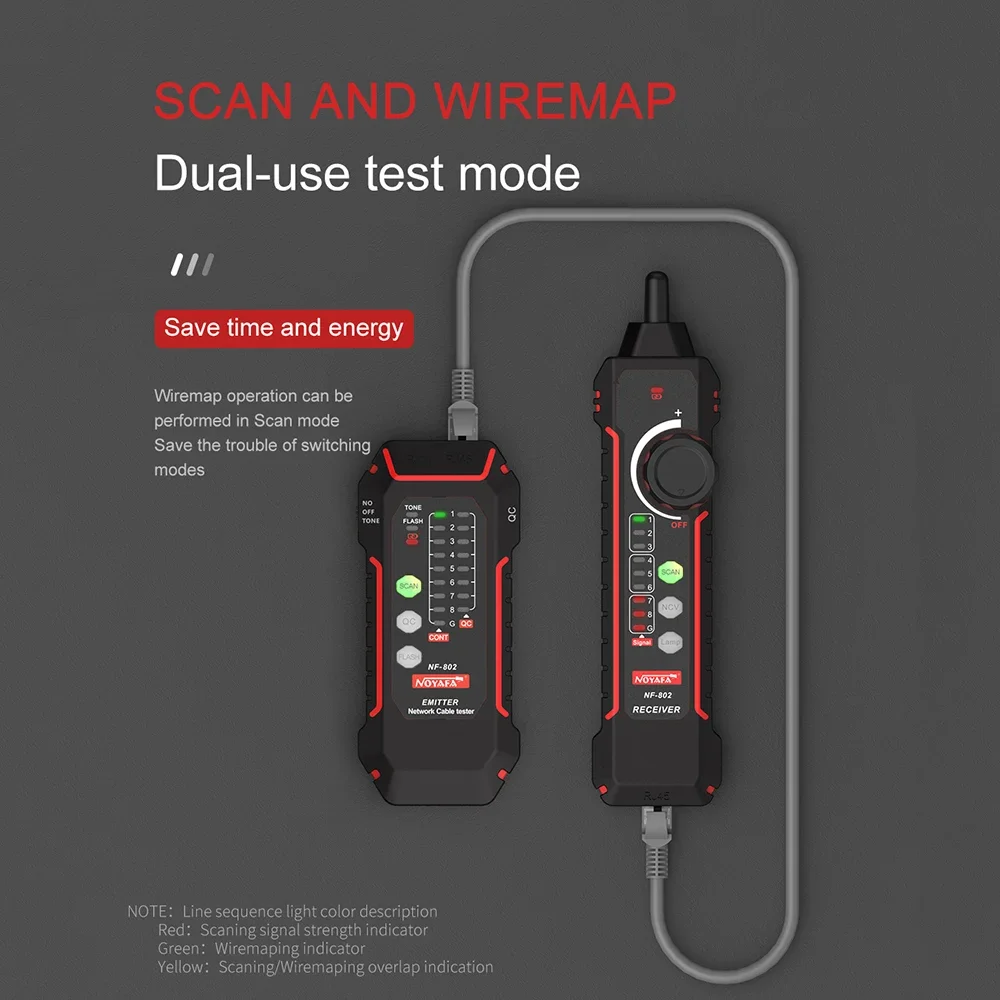 Imagem -02 - Noyafa-alta Baixa Tensão Cabo Tester Lan Network Cabo Tester Line Finder Wire Locator Alta Qualidade Nf802 Rj11 Rj45 Cat5 Cat6