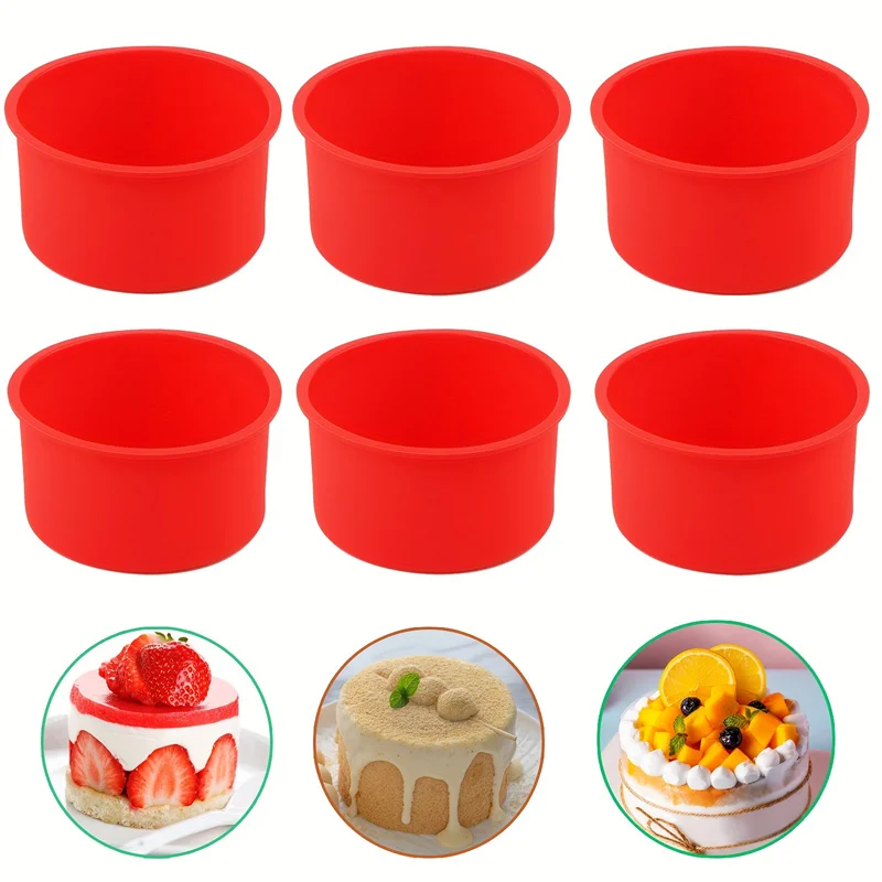 1/2/4/6pcs Round 4 inch Non-stick Silicone Baking Pans Muffins Cake Mold & Cupcake Molds Perfect For Brithday Christmas Party