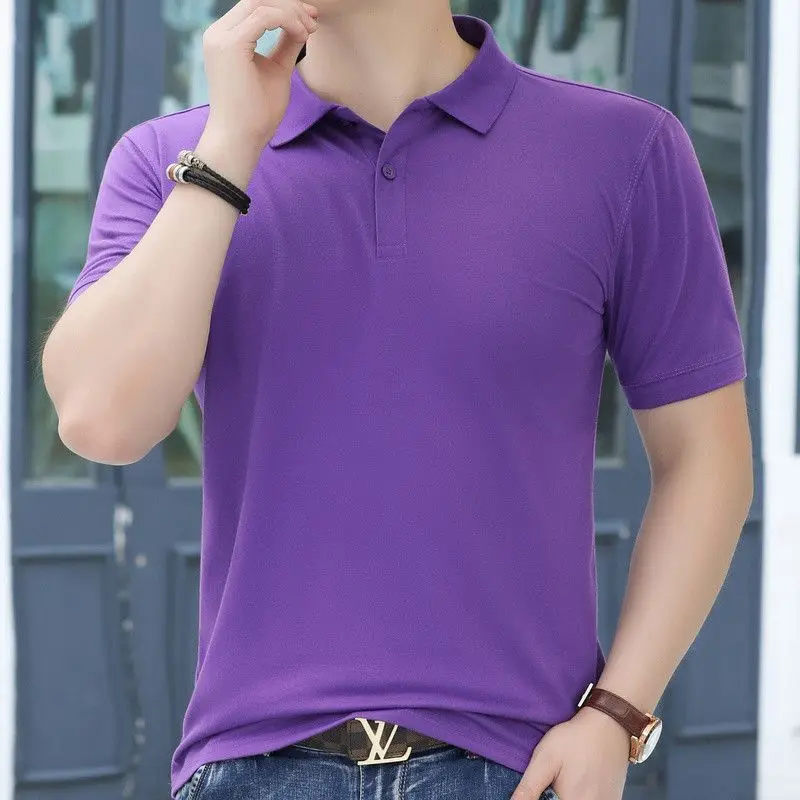 Summer New Men's Purple Polo Shirt High-end Short Sleeved T-shirt Men's Upper Clothing High-end Lapel Versatile