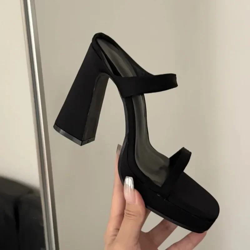 النساء شباشب على الموضة الصيف 35-39 جديد سميكة القاع رئيس مربع كعب مكتنز المفتوحة تو الصنادل المشي سوبر صنادل عالية الكعب #3