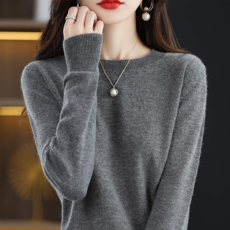 100% wool cashmere sweater women loose casual knitted round neck pullover 2022 new high quality autumn and winter sweater