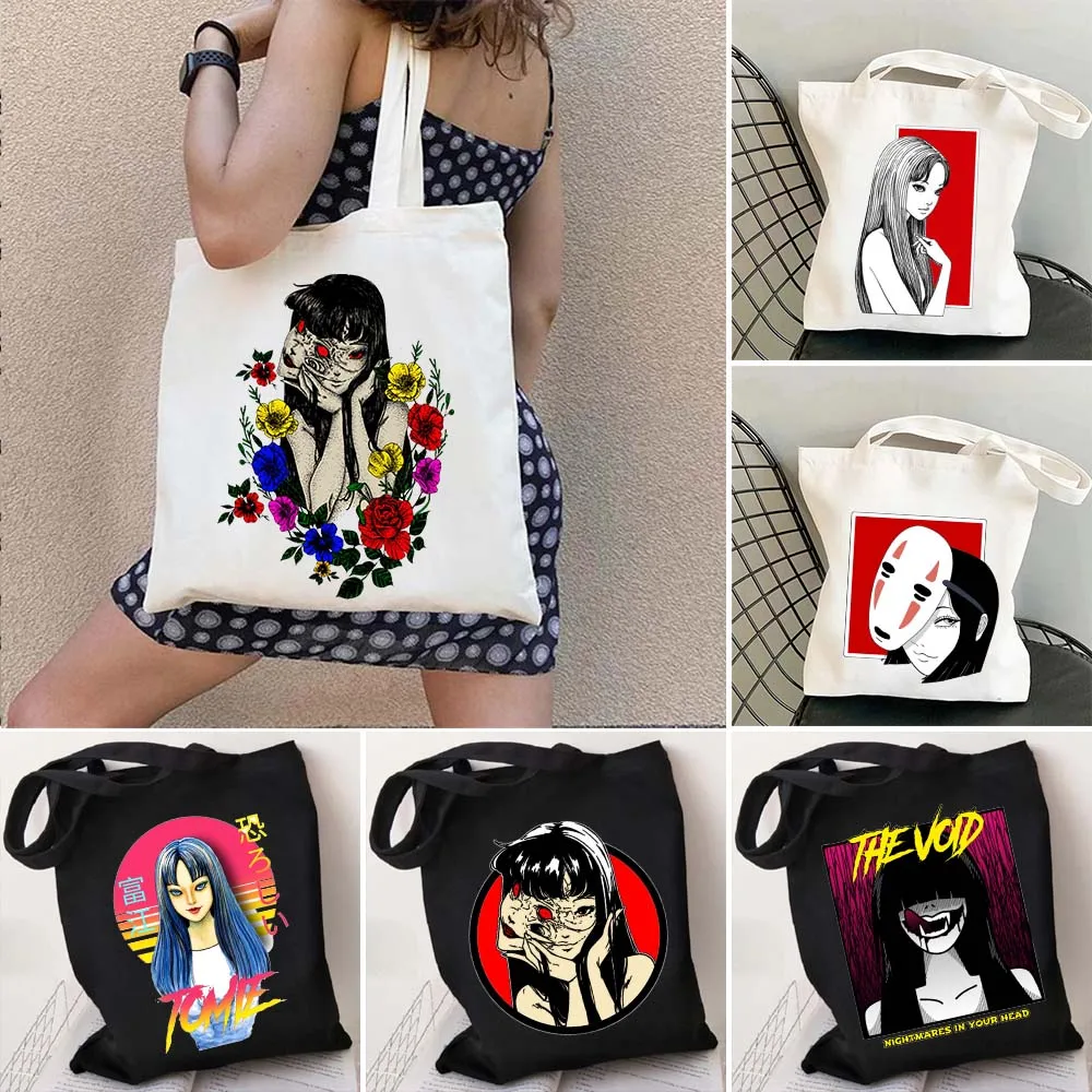 Japan Manga Horror Comic Tomie Junji Ito Humanitys Flowers Women Canvas Shopper Cotton Tote Bag Shopping Shoulder Female Handbag