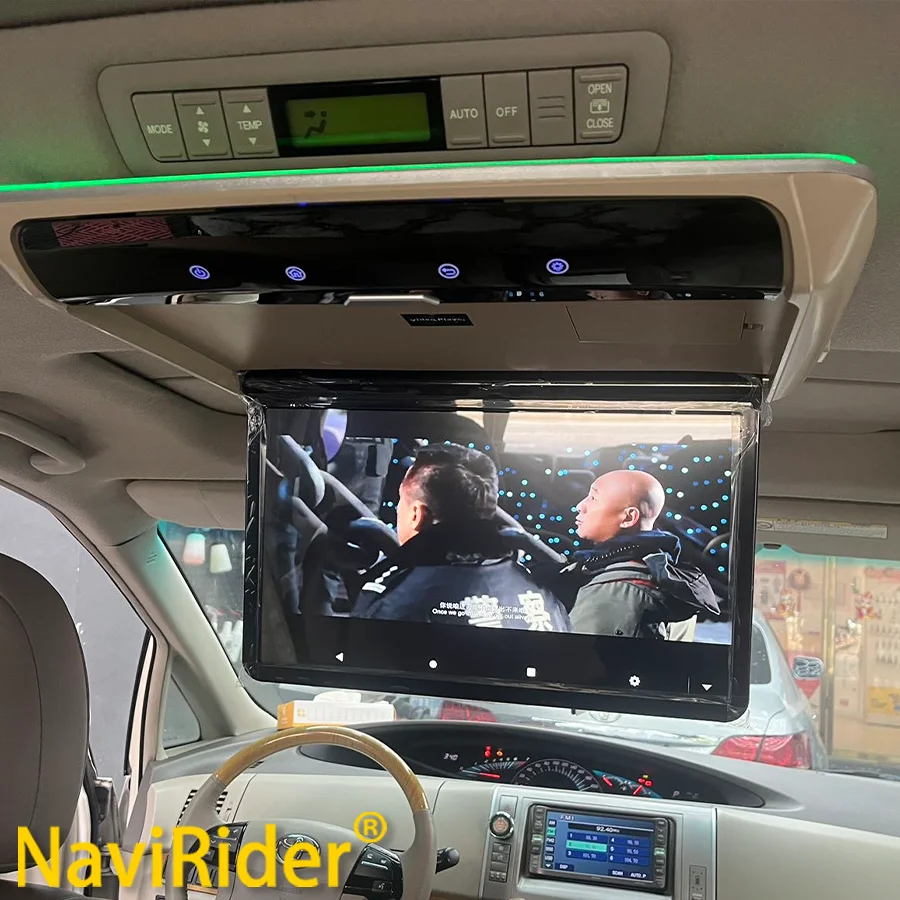 R 13.3 Inch Car Roof Monitor 1080P Flip Screen Top Ceiling Monitor Android 13 Multimedia Video Player Mirror Link Remote Control