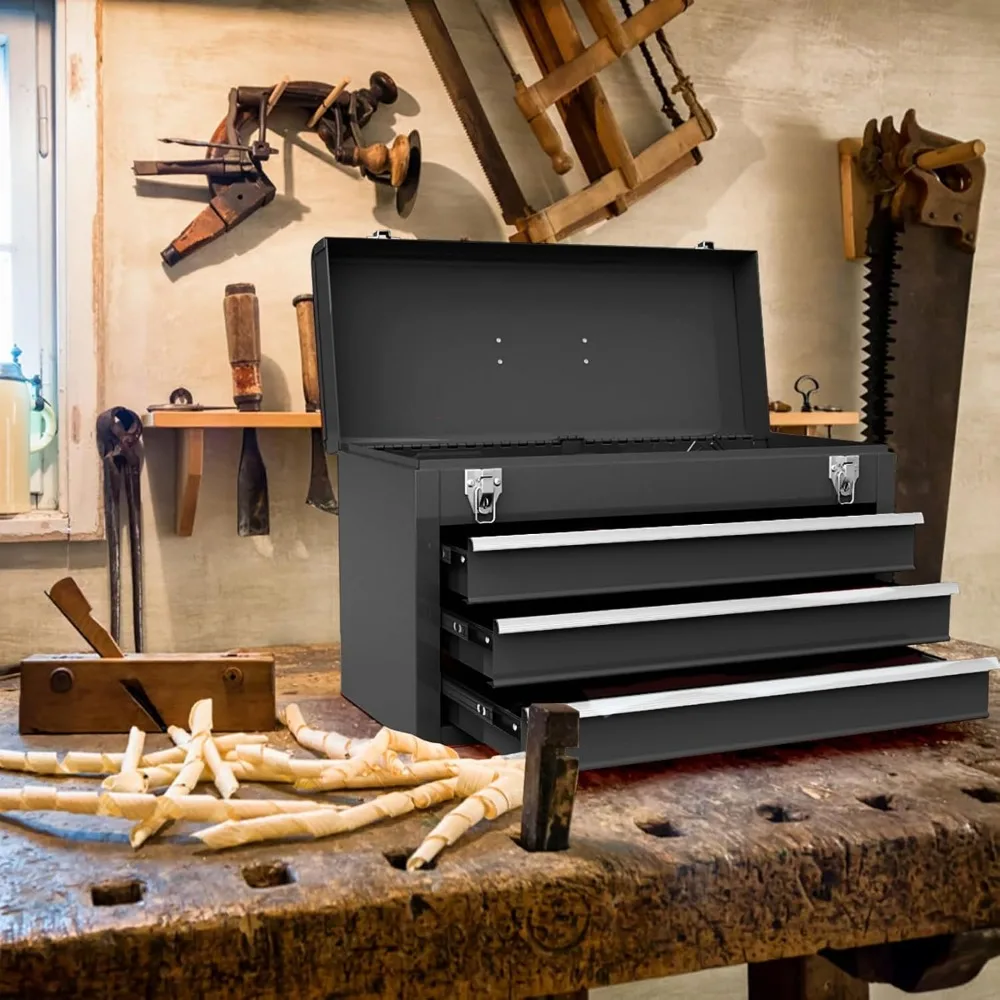 Organizador de ferramentas portátil de 20 gavetas e 4 camadas com bandeja superior, trava automática, forro protetor e alça para reparos automotivos