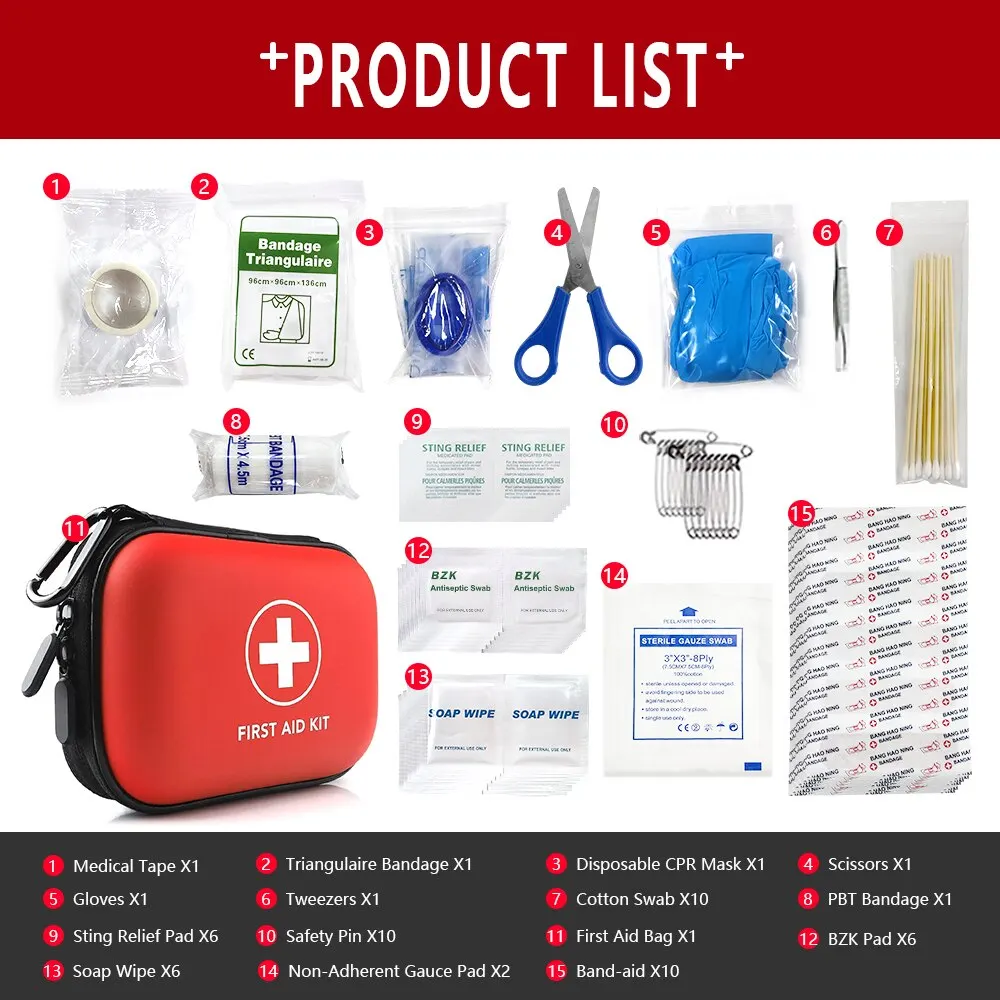 Scatola di immagazzinaggio della borsa del Kit di pronto soccorso medico di emergenza portatile completo per la medicina dell'attrezzatura di campeggio di viaggio all'aperto della famiglia