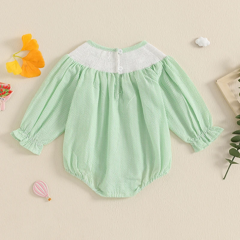 Baby Girls Striped Romper Duck Embroidery Long Sleeve Jumpsuits for Newborn Infant Toddler Fashion Clothes