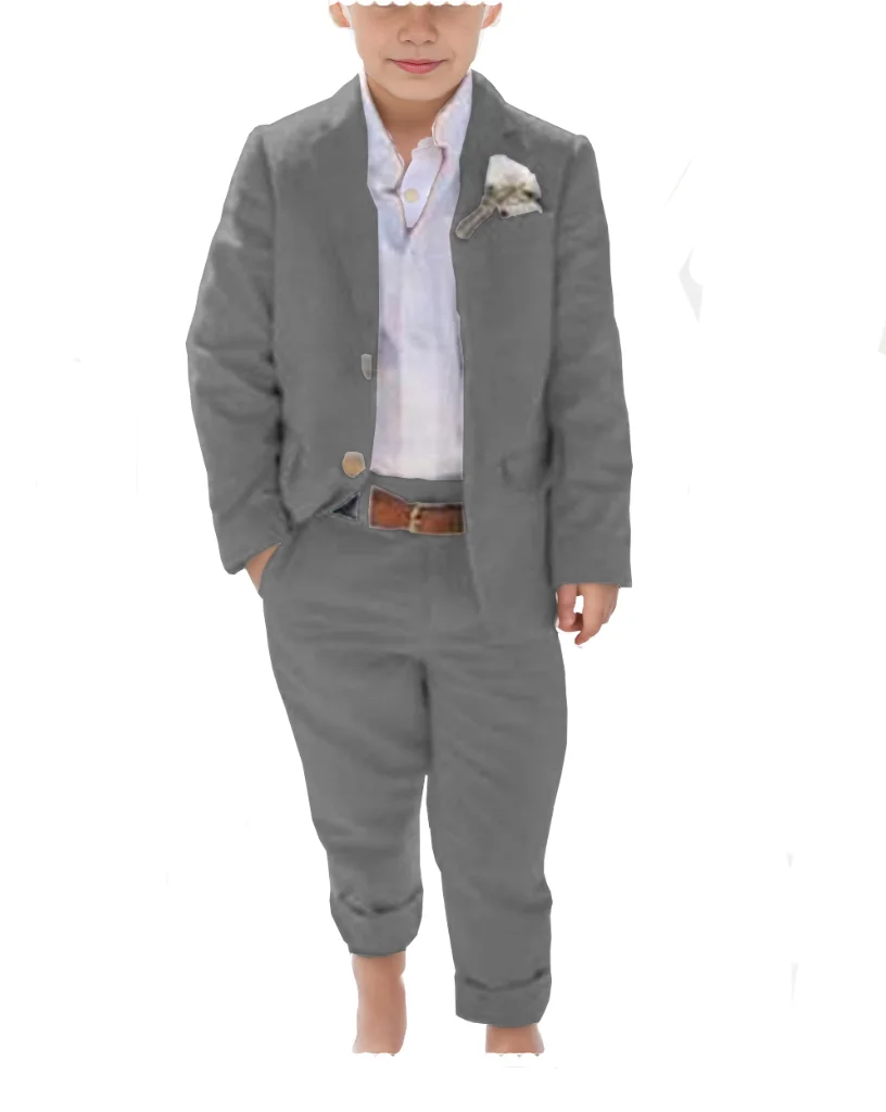 Classic linen Suit For Boy  Blazer Pant Sets 2 Piece high quality Leisure suit  beach party costumes  Wedding Dresses