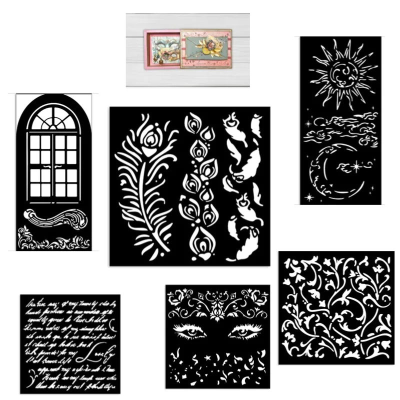 Window Sun And Feathers Eyes Moon Stencil Metal Cutting Dies Silicone Stamps Scrapbooking Photo Album Card DIY Paper Embossing