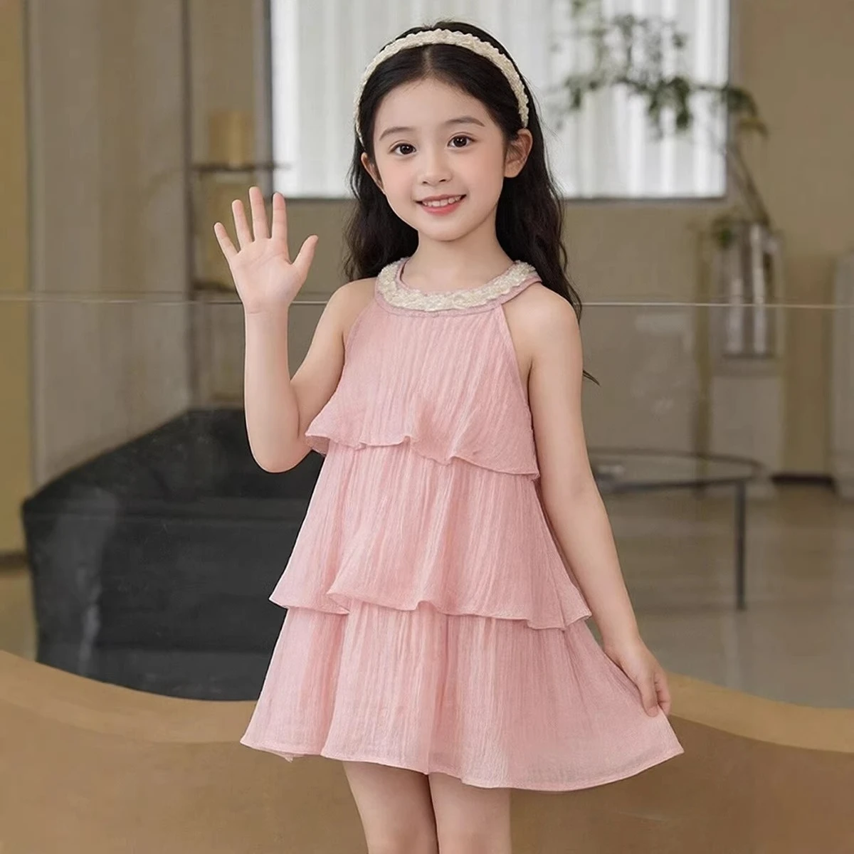 Girls Halter Chiffon Cake Dress 2026 Summer Party Princess Dress Fashion Kids Sundress For Little Girls